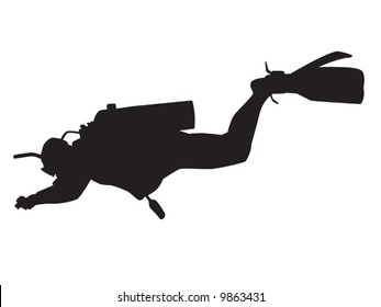 Vector silhouette of underwater photographer