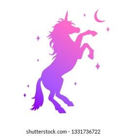 Vector Silhouette of Unicorn  . Fairy tale forest  card, poster, background, tattoo concept