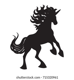 Vector silhouette unicorn image collection. Element for design. Black cute silhouette unicorn. Fairy magic element, isolated vector object, flat design illustration. Beautiful horse with horn