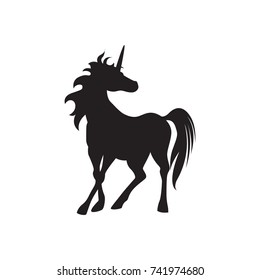 Vector silhouette unicorn image collection. Element for design. Black cute silhouette unicorn. Fairy magic element, isolated vector object, flat design illustration. Beautiful horse with horn