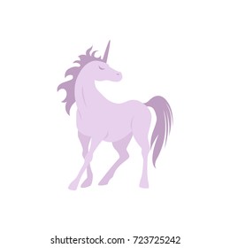 Vector silhouette unicorn image. Element for design. Violet cute silhouette unicorn. Fairy magic element, isolated vector object, flat design illustration. Beautiful horse with horn