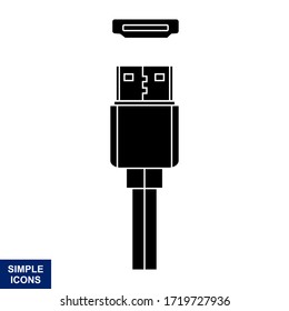 Silueta vectorial del icono Usb con fondo blanco, Ilustración del logotipo y plantilla.