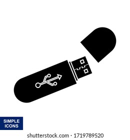Silueta vectorial del icono Usb con fondo blanco, Ilustración del logotipo y plantilla.
