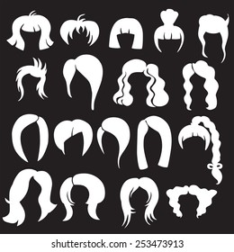 Vector silhouette of a variety of hairstyles