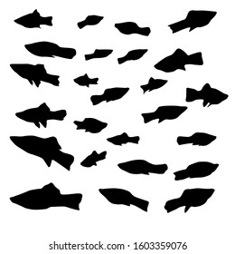 Vector of silhouette of various fishes swimming