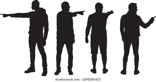 vector, silhouette of  various poses of a group of  men pointing fingers forward 