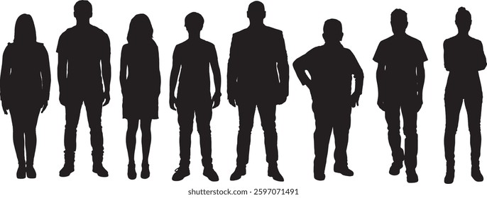 Vector; silueta varias poses de personas de pie