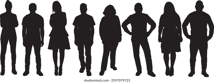 Vector; silueta varias poses de personas de pie