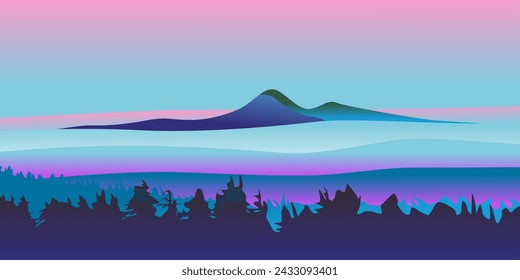 Vector silhouette view from the top of the hill