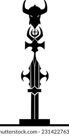 Vector silhouette - Viking stake with horns and symbols - Nordic mysticism