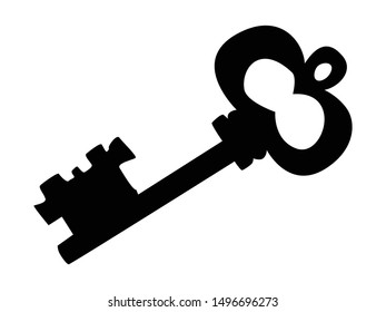 Vector silhouette of vintage key. Motives of history, safaty, domestic objects, retro
