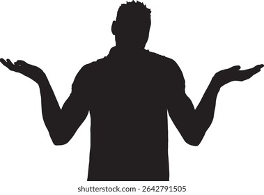 Vetor; silhueta de uma cintura e ombros retrato de um homem com uma expressão duvidosa