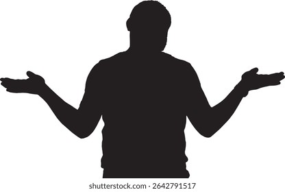 Vetor; silhueta de uma cintura e ombros retrato de um homem com uma expressão duvidosa