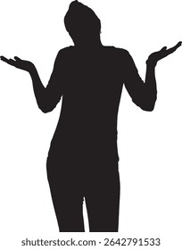 Vector; silhouette of a Waist and shoulders portrait of a woman with a doubtful expression