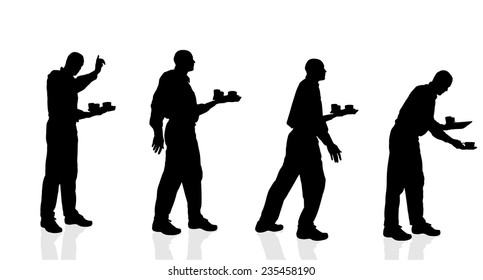 Vector silhouette waiter on a white background.