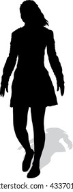 The vector silhouette walking girl