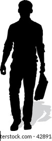 Vector Silhouette Of The Walking Man With A Bag