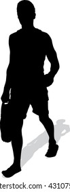 Vector silhouette of the walking man with a bag