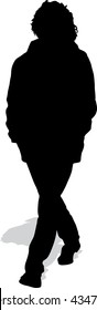 Vector silhouette of the walking woman of the thrust hand in pockets