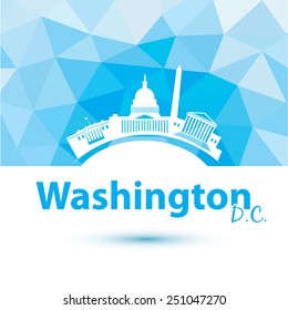 Vector silhouette of Washington D.C. City skyline on polygonal background.