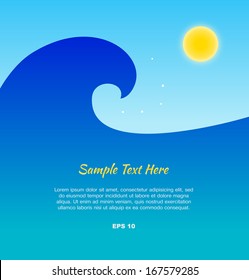 Vector silhouette of wave. Shiny marine landscape. Surfing