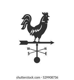 Vector Silhouette. Weather Vane, Rooster Showing Wind Direction.