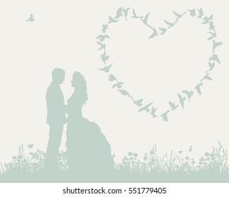 vector silhouette of the wedding, the wedding invitation card