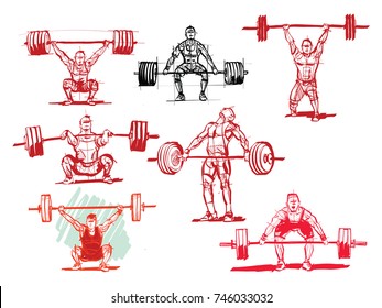vector silhouette of weightlifter with a barbell svg
