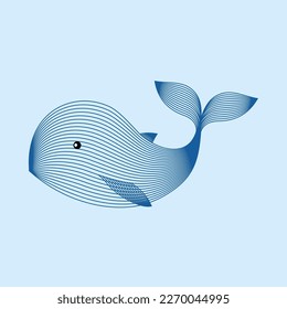 Vector silhouette of a whale from many blue stripes. Suitable for logo