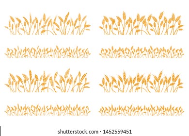 Vector silhouette of wheat. Set. Wheat in a field on a white background.