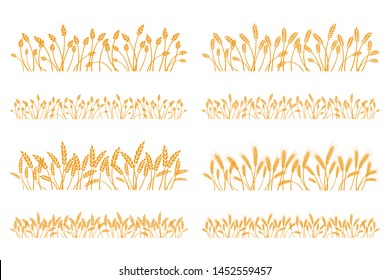 Vector silhouette of wheat. Set. Wheat in a field on a white background.