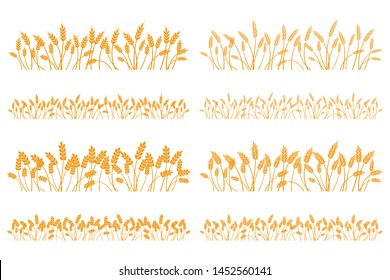 Vector silhouette of wheat. Set. Wheat in a field on a white background.