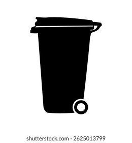 A vector silhouette of a wheeled trash bin with a closed lid, minimalist and black in style, rubbish bin vector