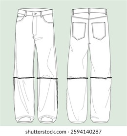 vector silhouette wide-leg jeans, outline jeans of patchwork.