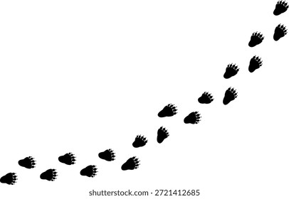 Vector Silhouette of Wild Bear Tracks Paw Print Trail | Seamless Black and White Plantigrade Footprint Pattern