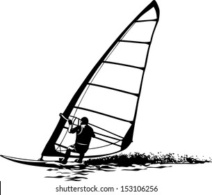 Vector silhouette of windsurfer on gliding