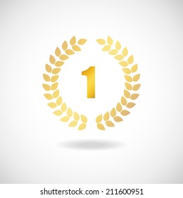 Vector silhouette winner icon or number 1 sign with a circular laurel wreath