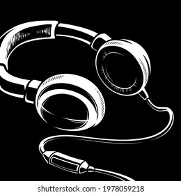 Vector silhouette of wired headphones.