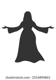 Vector silhouette of a witch in a dress for Halloween decoration. Witches' Sabbath