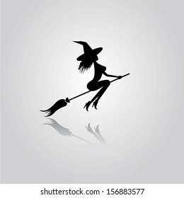 vector silhouette of Witch flying on witch broom