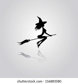 vector silhouette of Witch flying on witch broom
