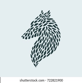 Vector silhouette of a wolf in a abstract style. Logo for eco label. Vector art illustration for print on t-shirt or cover notebook.