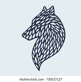 Vector silhouette of a wolf in a abstract style. Logo for eco label. Vector art illustration for print on t-shirt or cover notebook.
