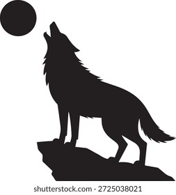 Vector silhouette of a wolf in black. Wild animal shape isolated on white background. Perfect for wildlife, nature, forest, wilderness, logo, and design projects.