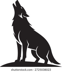 Vector silhouette of a wolf in black. Wild animal shape isolated on white background. Perfect for wildlife, nature, forest, wilderness, logo, and design projects.