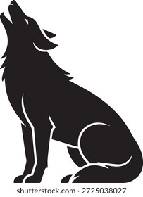 Vector silhouette of a wolf in black. Wild animal shape isolated on white background. Perfect for wildlife, nature, forest, wilderness, logo, and design projects.