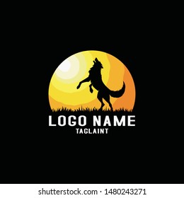 vector silhouette of a wolf on the light of the moon