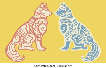 Vector silhouette of a wolf in an ornament