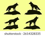 Vector silhouette of a wolf standing on a rock
