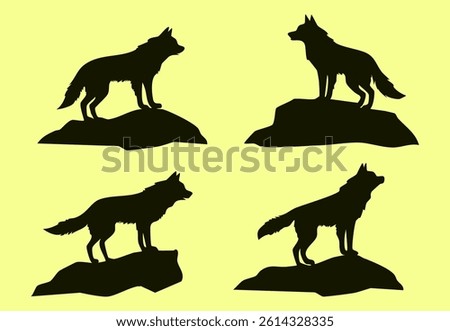 Vector silhouette of a wolf standing on a rock